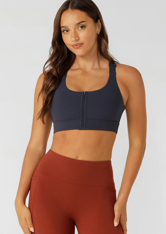Lorna Jane Easy Zip On Max Support Sports Bra - Platinum Navy