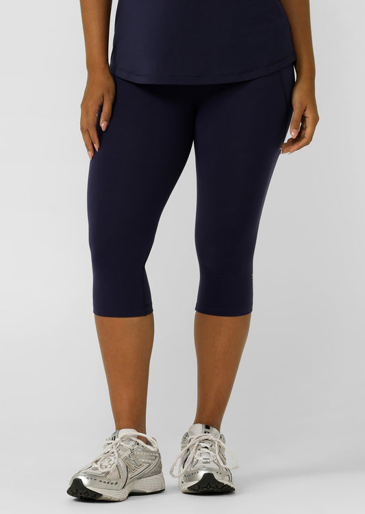 Lorna Jane Amy No Chafe Phone Pocket 3/4 Leggings - French Navy