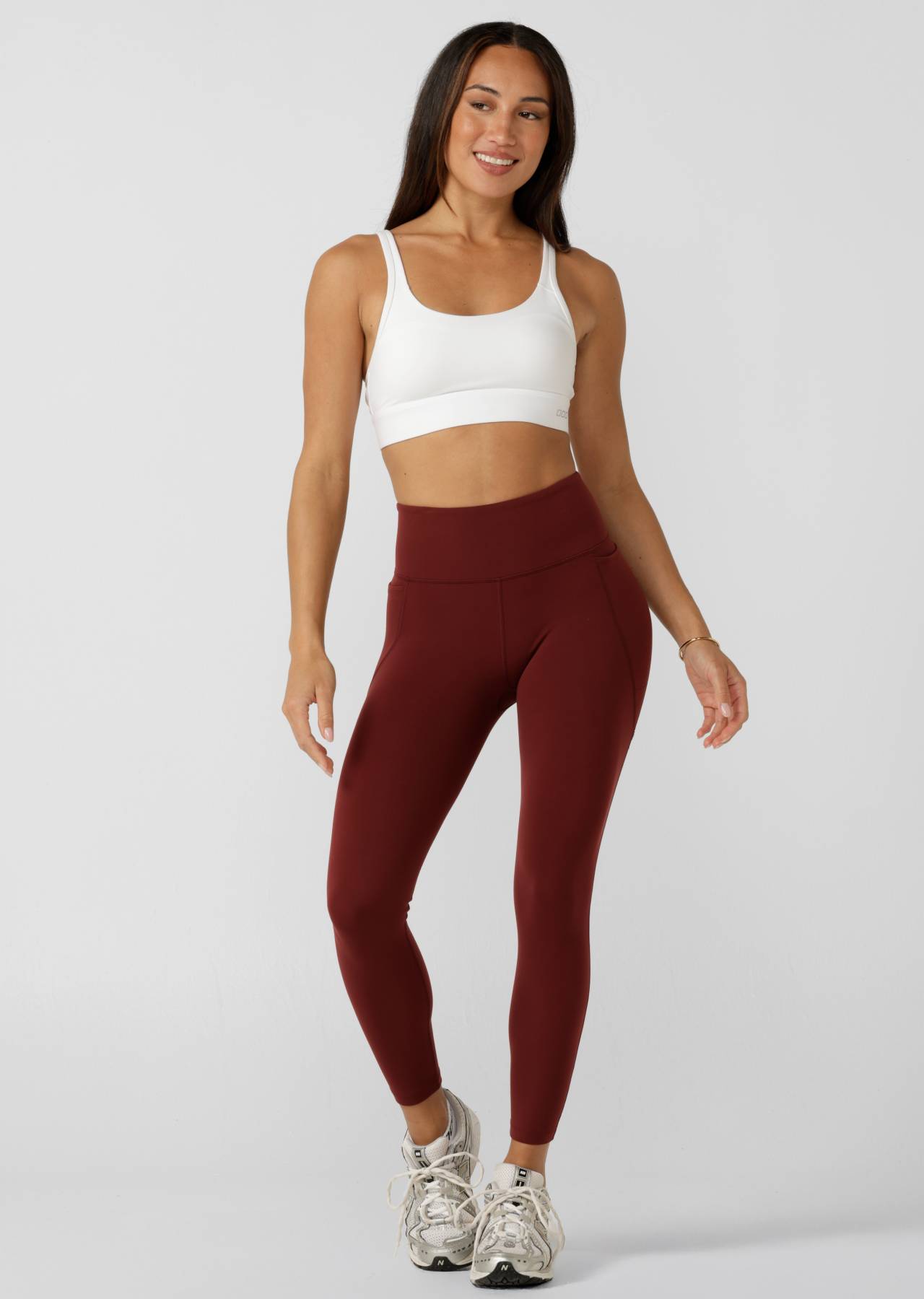 Lorna Jane Amy No Chafe Phone Pocket Ankle Biter Leggings - Dark Ruby