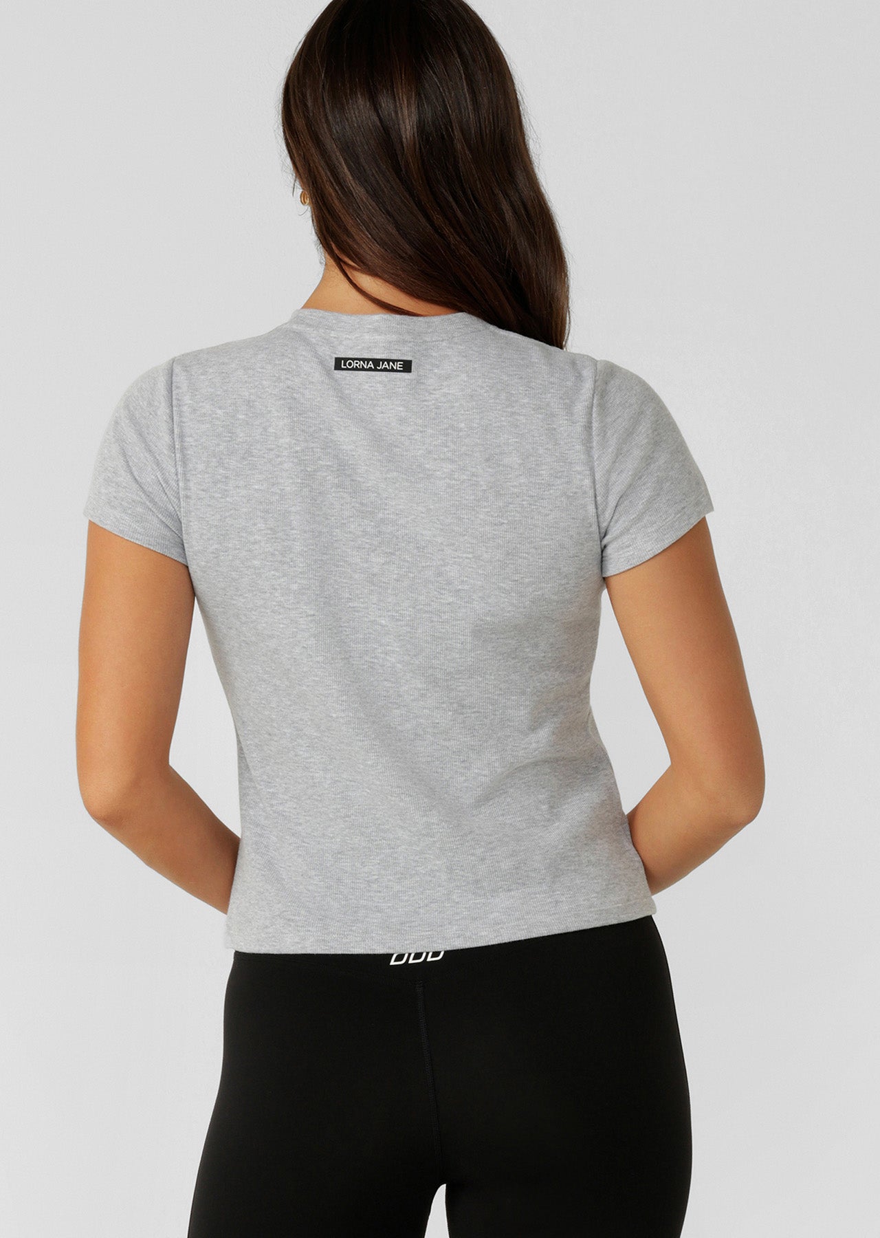 Lorna Jane LJ Basics Slim Rib T-Shirt - Grey Marl
