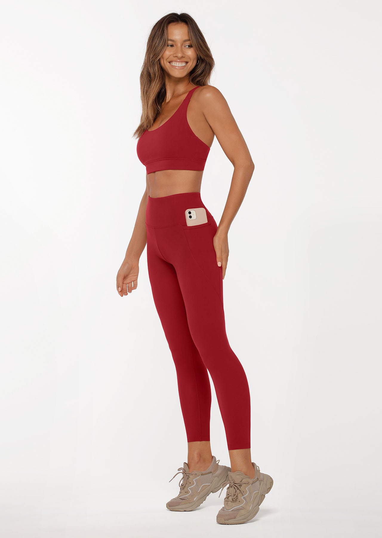 Lorna Jane Amy Phone Pocket Ankle Biter Leggings - Dark Red