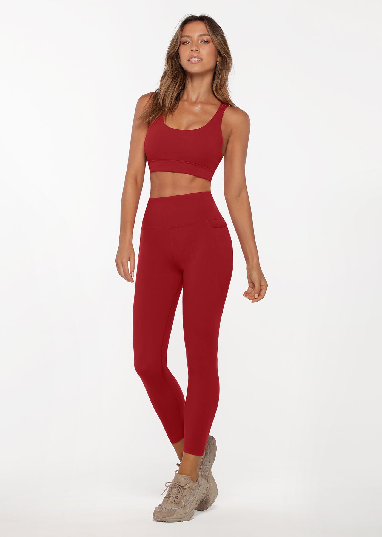 Lorna Jane Amy Phone Pocket Ankle Biter Leggings - Dark Red