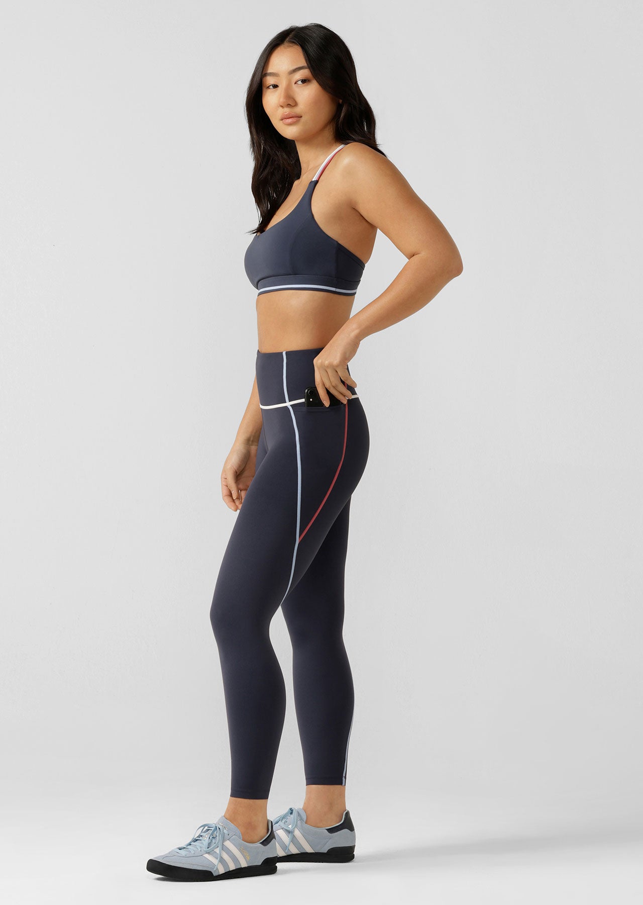 Lorna Jane Vibrant Glow Recycled No Chafe Pocket Ankle Biter Legging - Platinum Navy