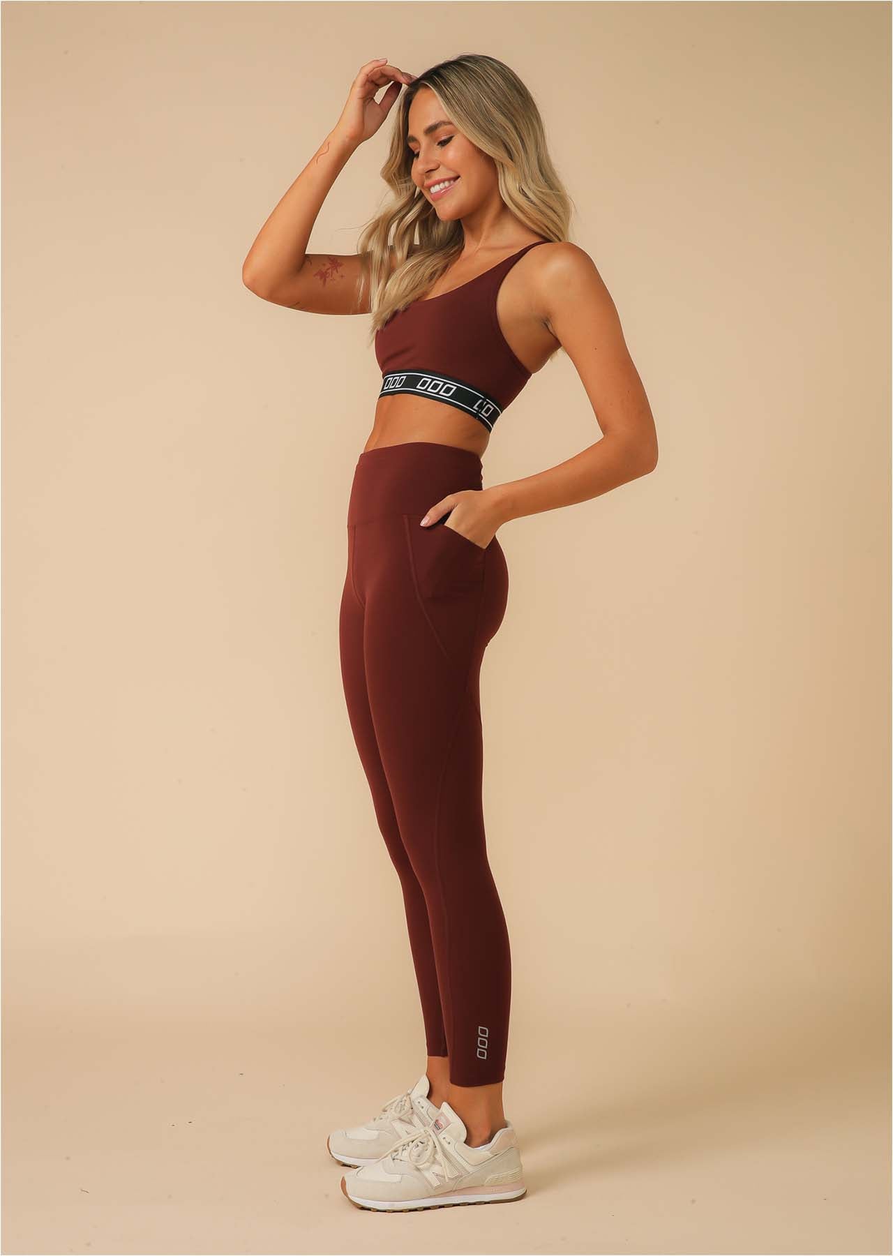 Lorna Jane Booty Phone Pocket Ankle Biter Leggings - Cool Brown