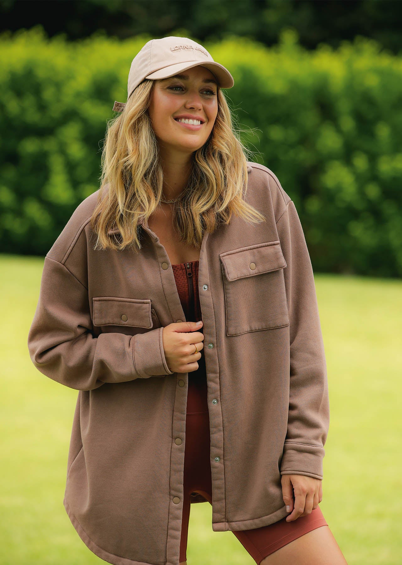 Lorna Jane Washed Fleece Shacket - Washed Walnut