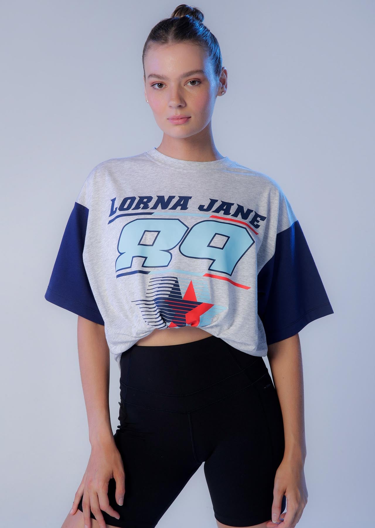 Lorna Jane Victory Oversized Tee - Light Grey Marl