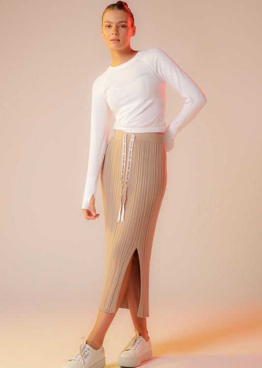 Lorna Jane Knit Rib Midi Skirt - Off-White