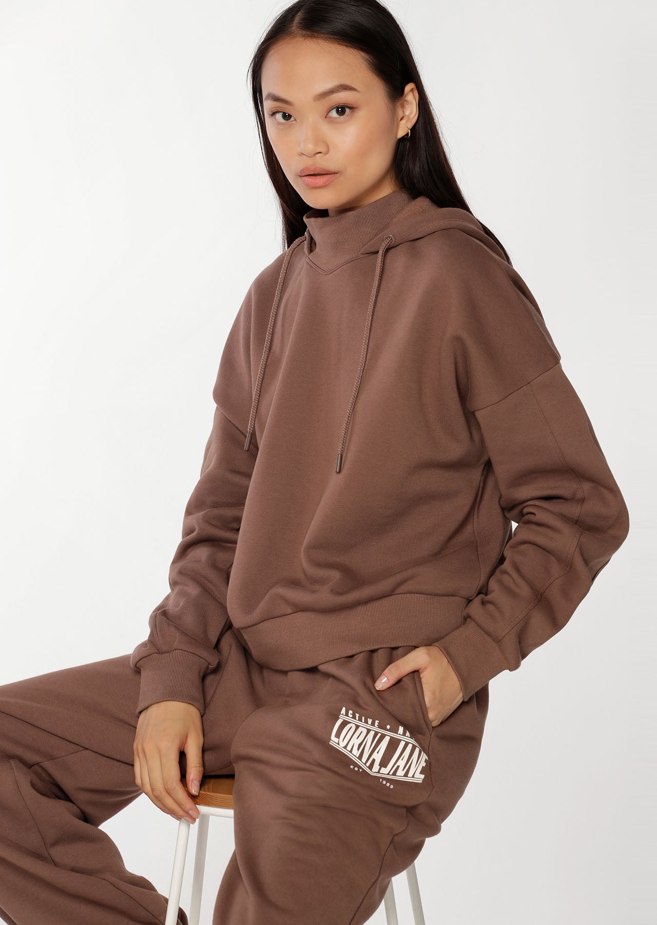 Lorna Jane Active Nation Grown On Neck Hoodie - Chocolate