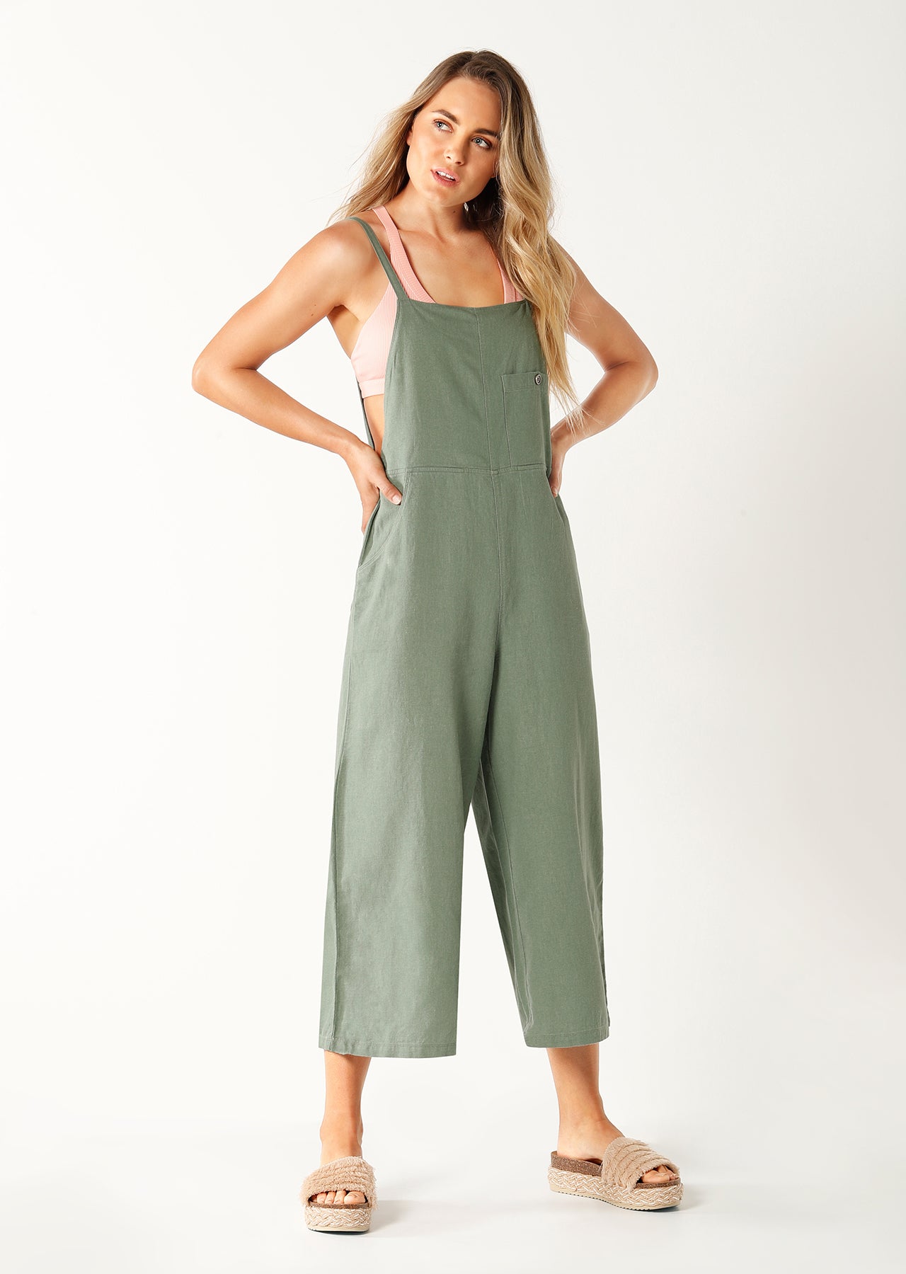 Lorna Jane Allday Linen Overalls - Light Khaki