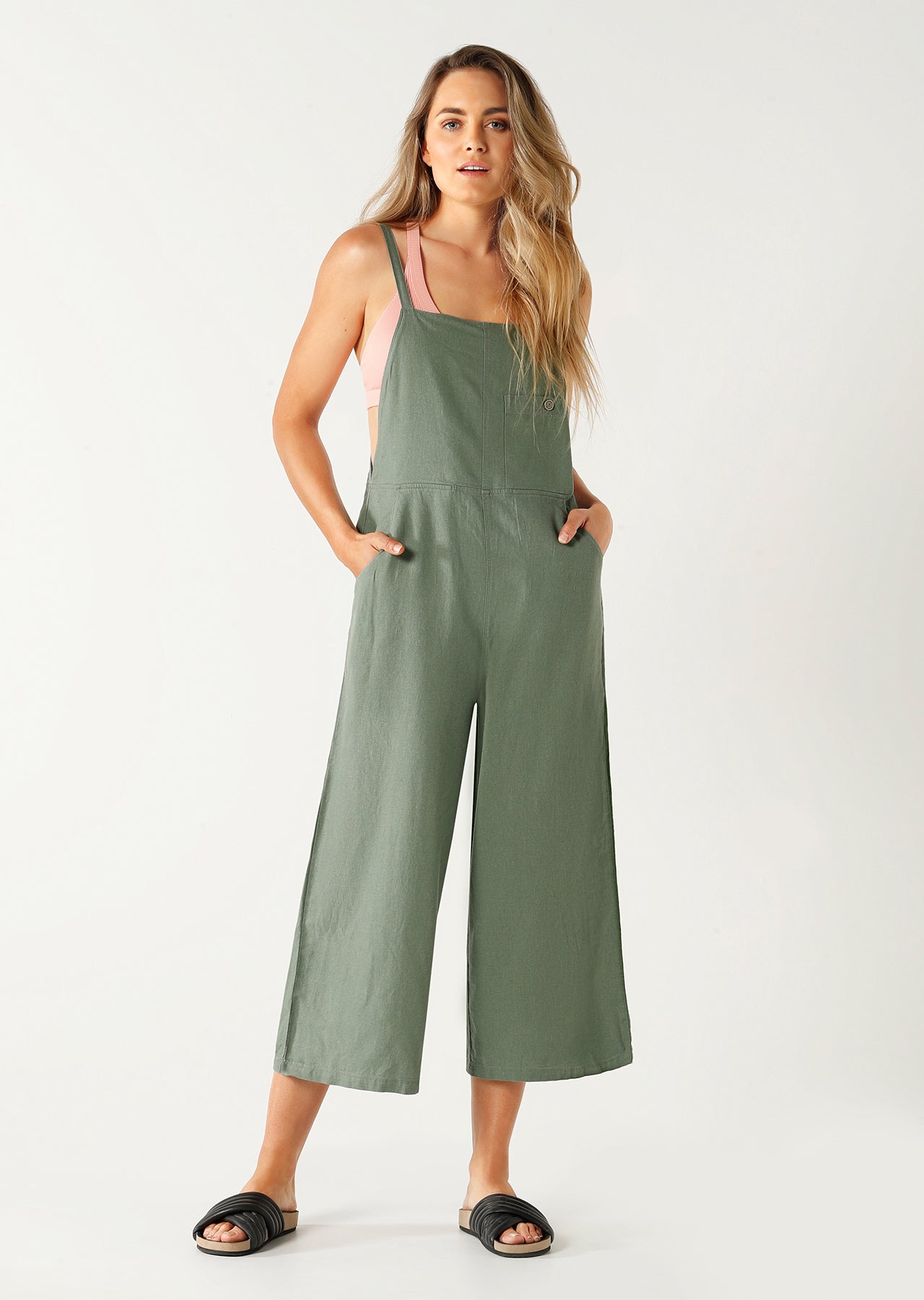 Lorna Jane Allday Linen Overalls - Light Khaki