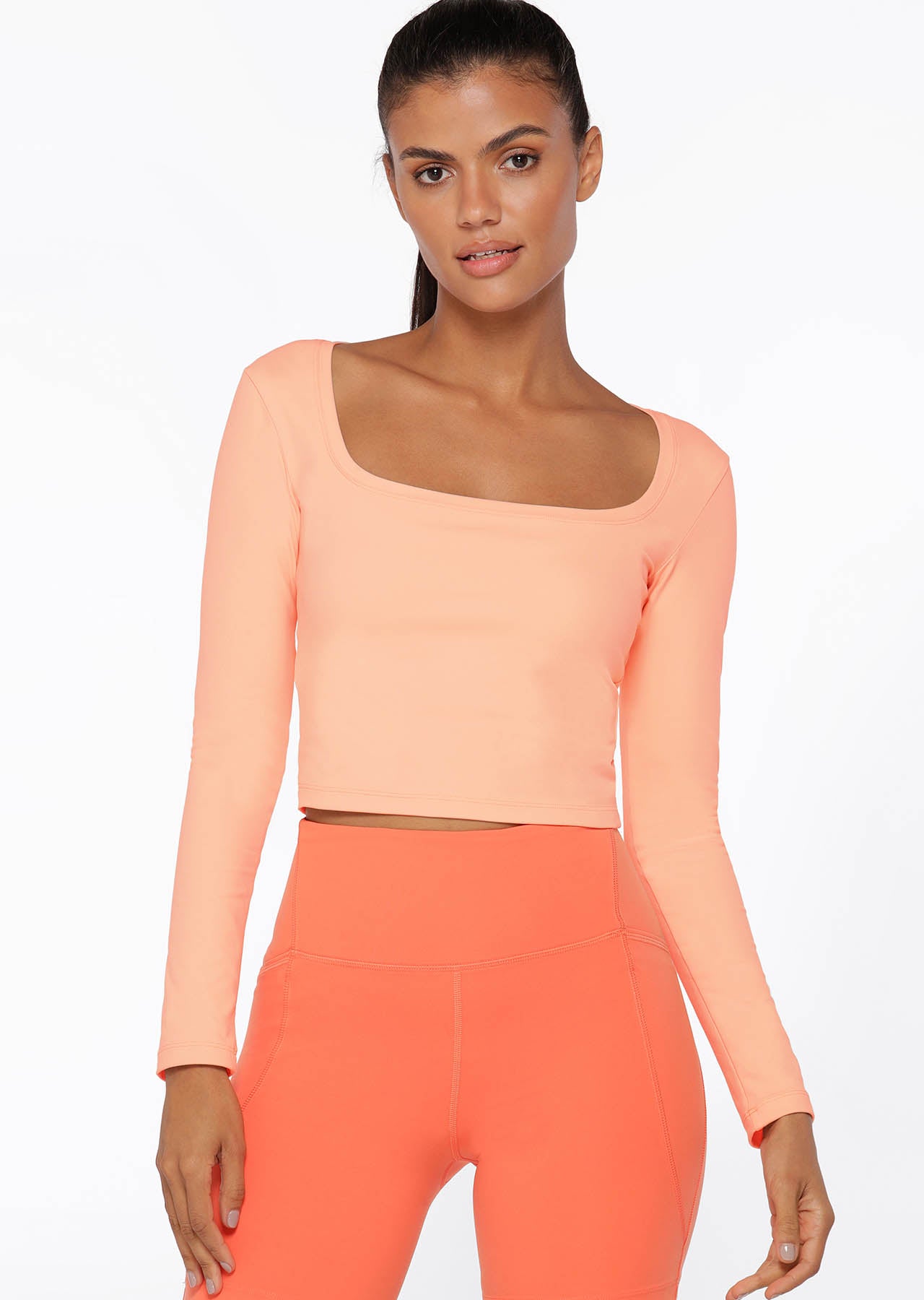 Lorna Jane Aloe Vera Cropped Long Sleeve Top - Dusty Peach