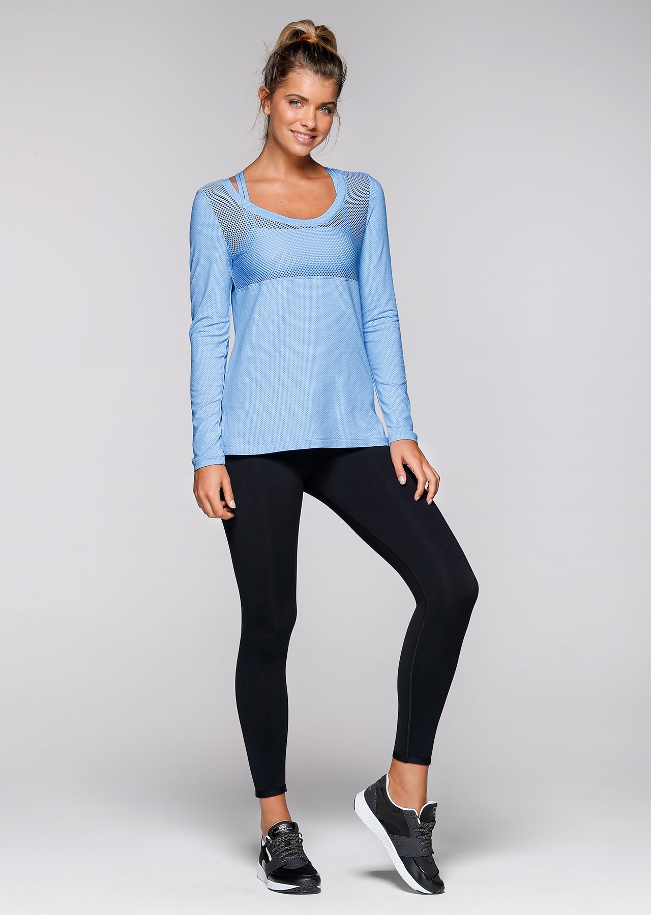 Lorna Jane Always Ahead L/Slv Active Top - Ice Blue Marl