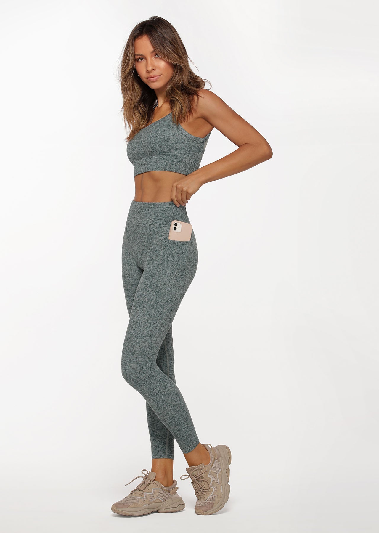 Lorna Jane Amy Phone Pocket Ankle Biter Leggings - Green Marl