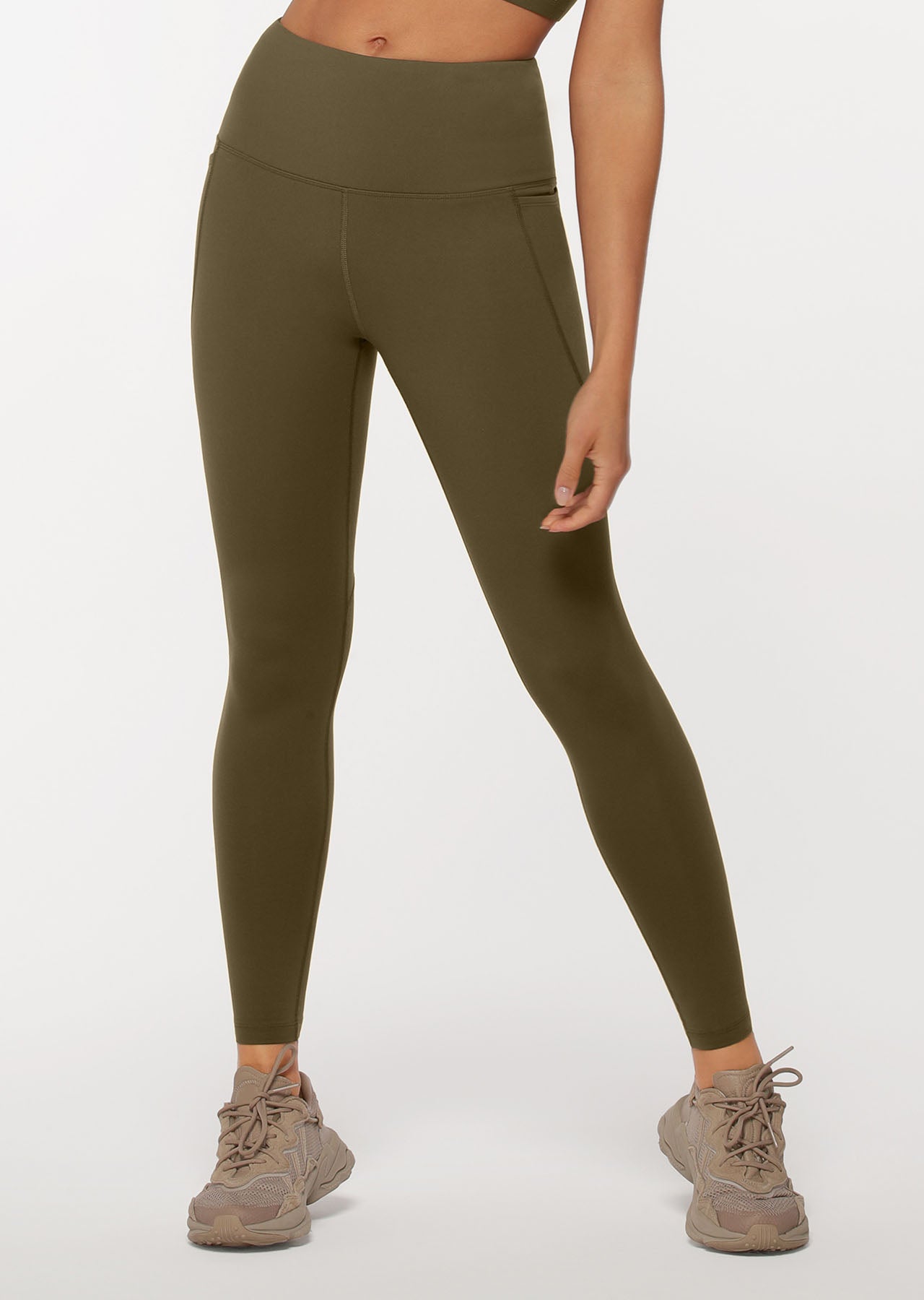 Lorna Jane Amy Thermal Phone Pocket Full Length Leggings - Dark Khaki