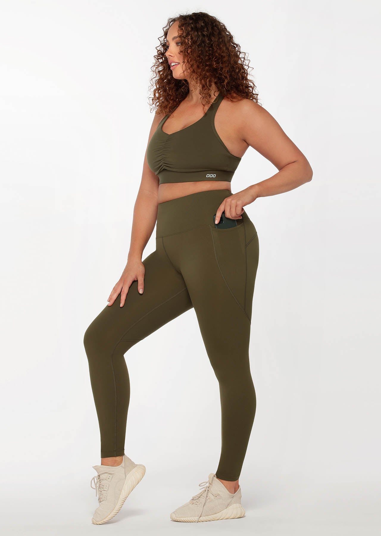 Lorna Jane Amy Thermal Phone Pocket Full Length Leggings - Dark Khaki