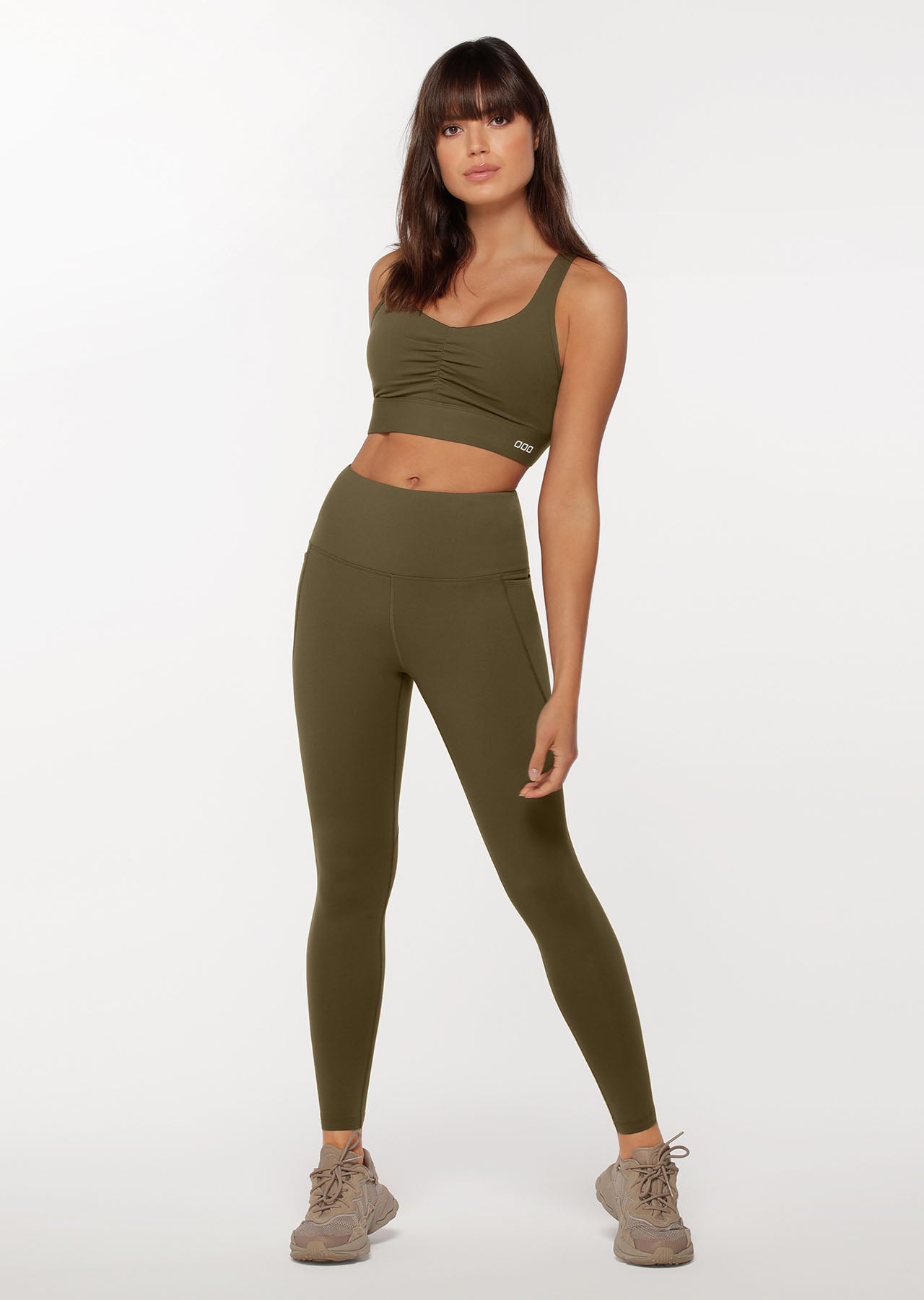 Lorna Jane Amy Thermal Phone Pocket Full Length Leggings - Dark Khaki