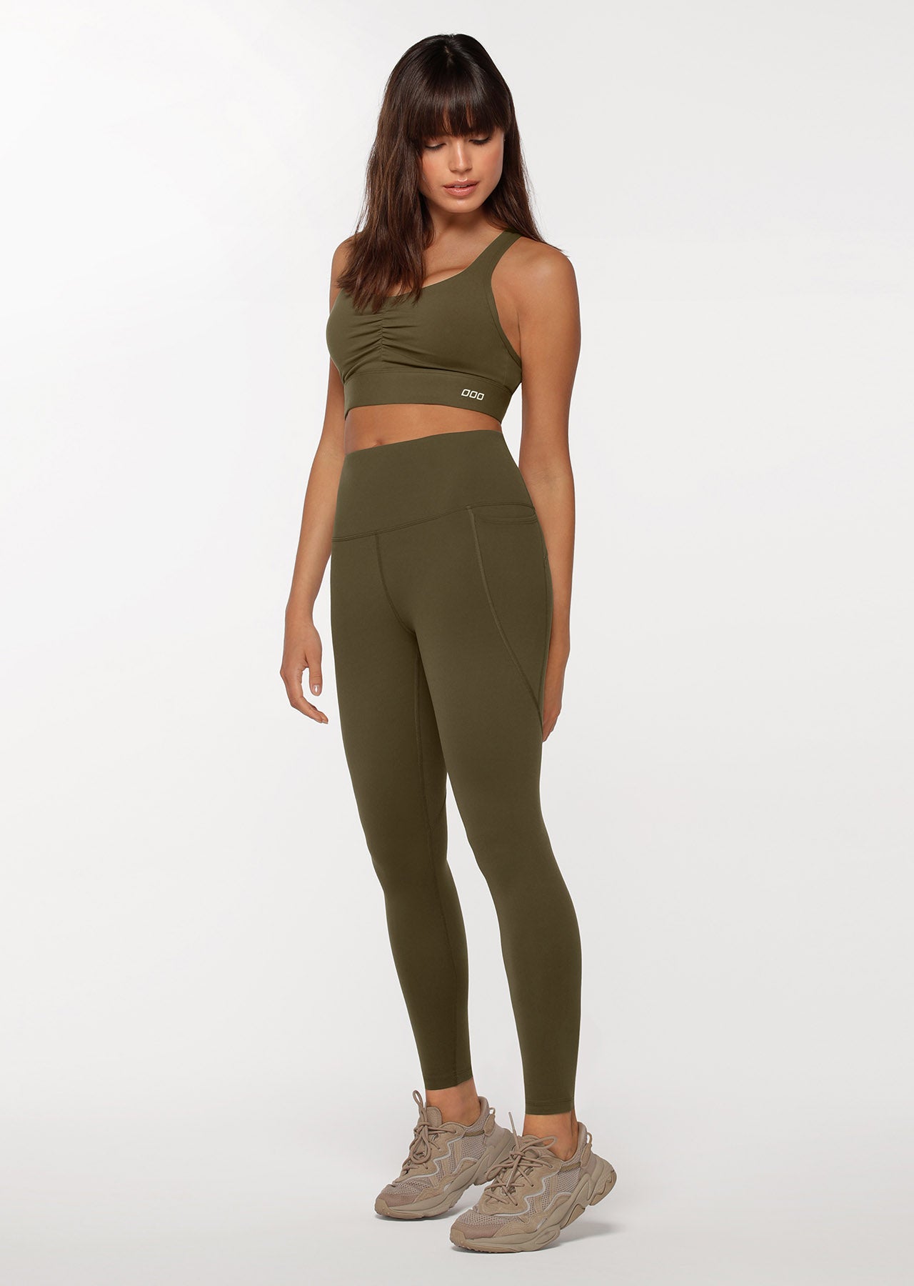 Lorna Jane Amy Thermal Phone Pocket Full Length Leggings - Dark Khaki