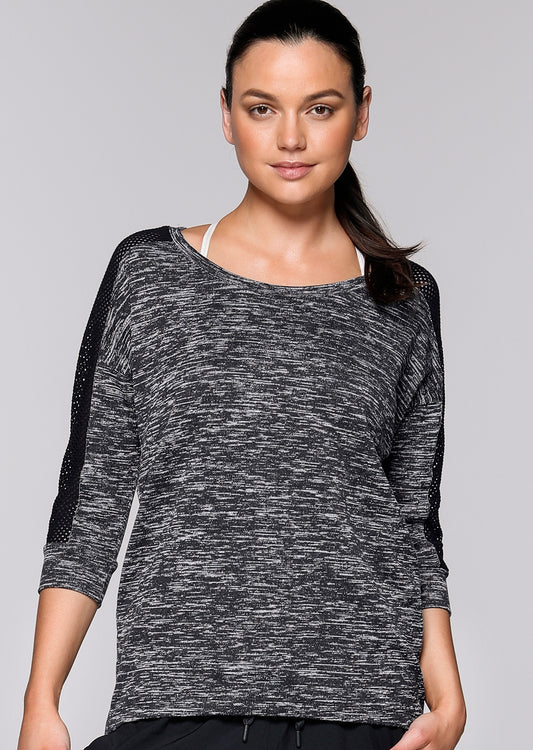 Lorna Jane Ananda 3/4 Slv Top - Black Marl