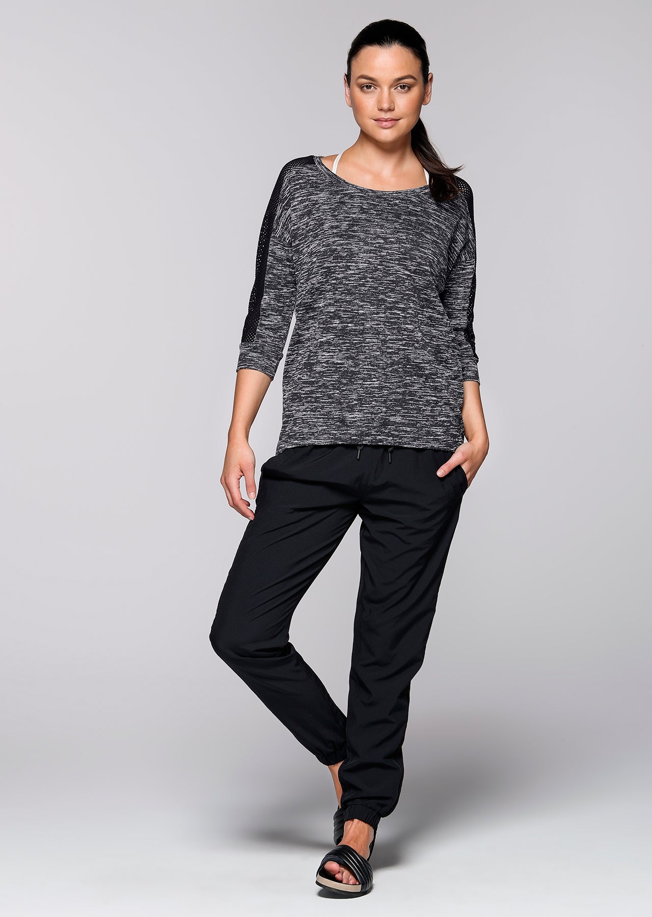 Lorna Jane Ananda 3/4 Slv Top - Black Marl