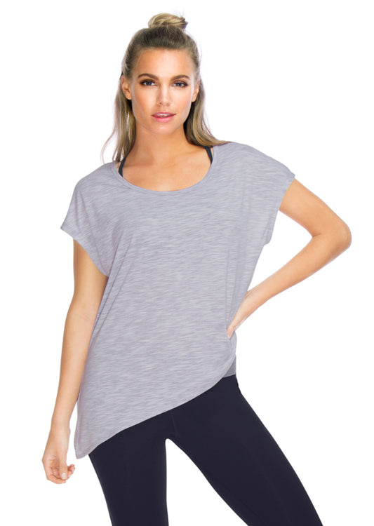 Lorna Jane Asymmetric T-Shirt - Grey Marl Stripe