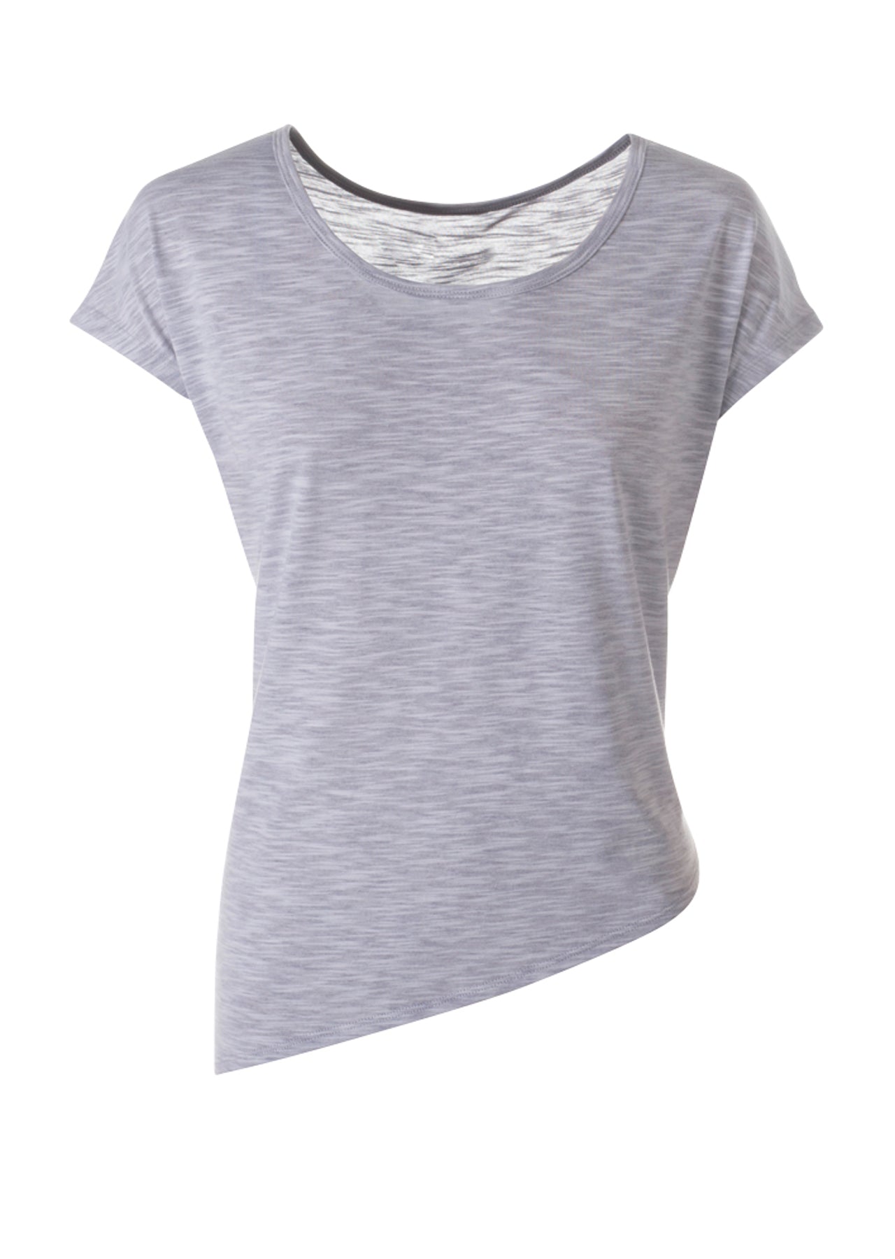 Lorna Jane Asymmetric T-Shirt - Grey Marl Stripe