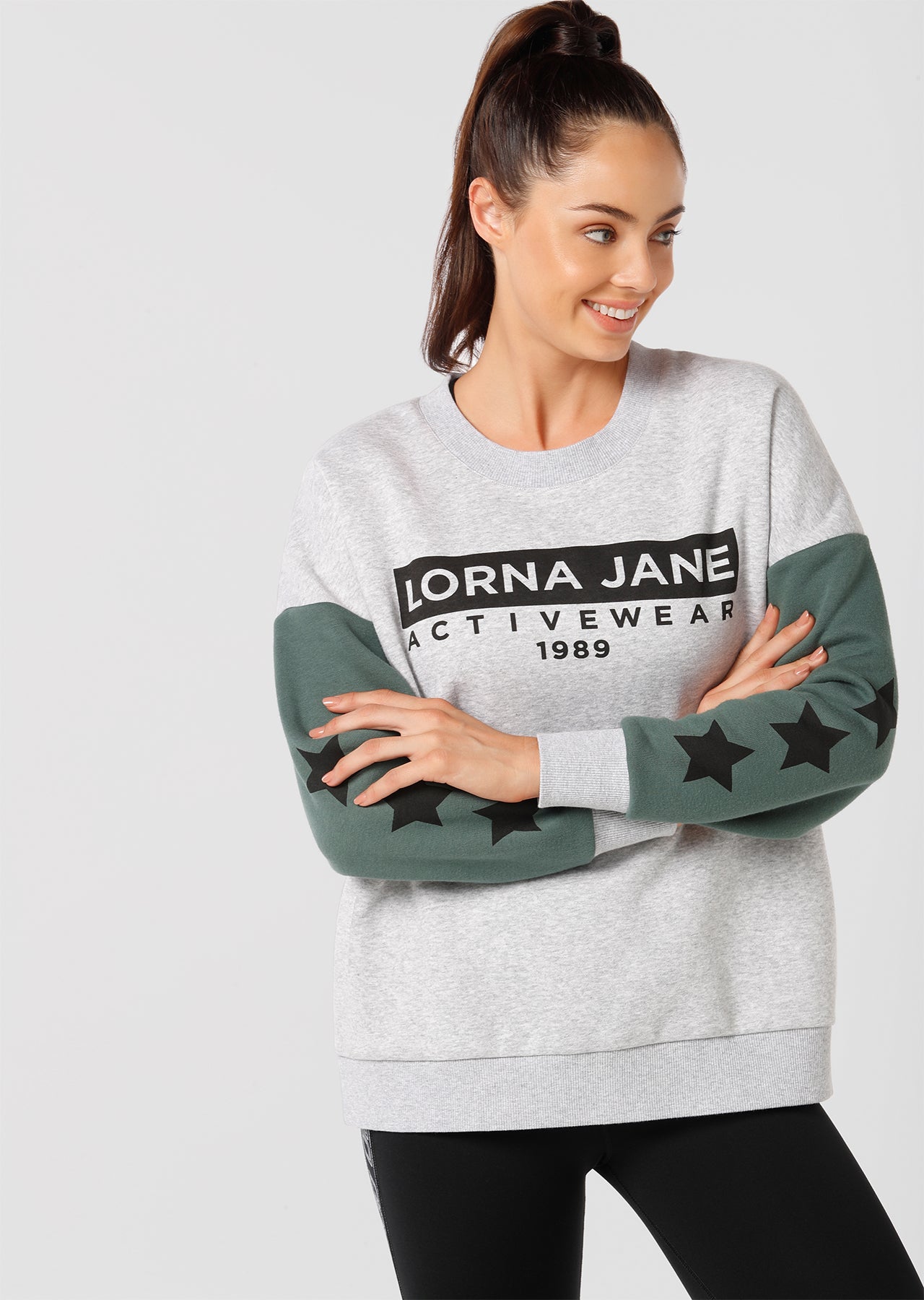 Lorna Jane Athleisure Classic Sweat - Grey Marl/Military