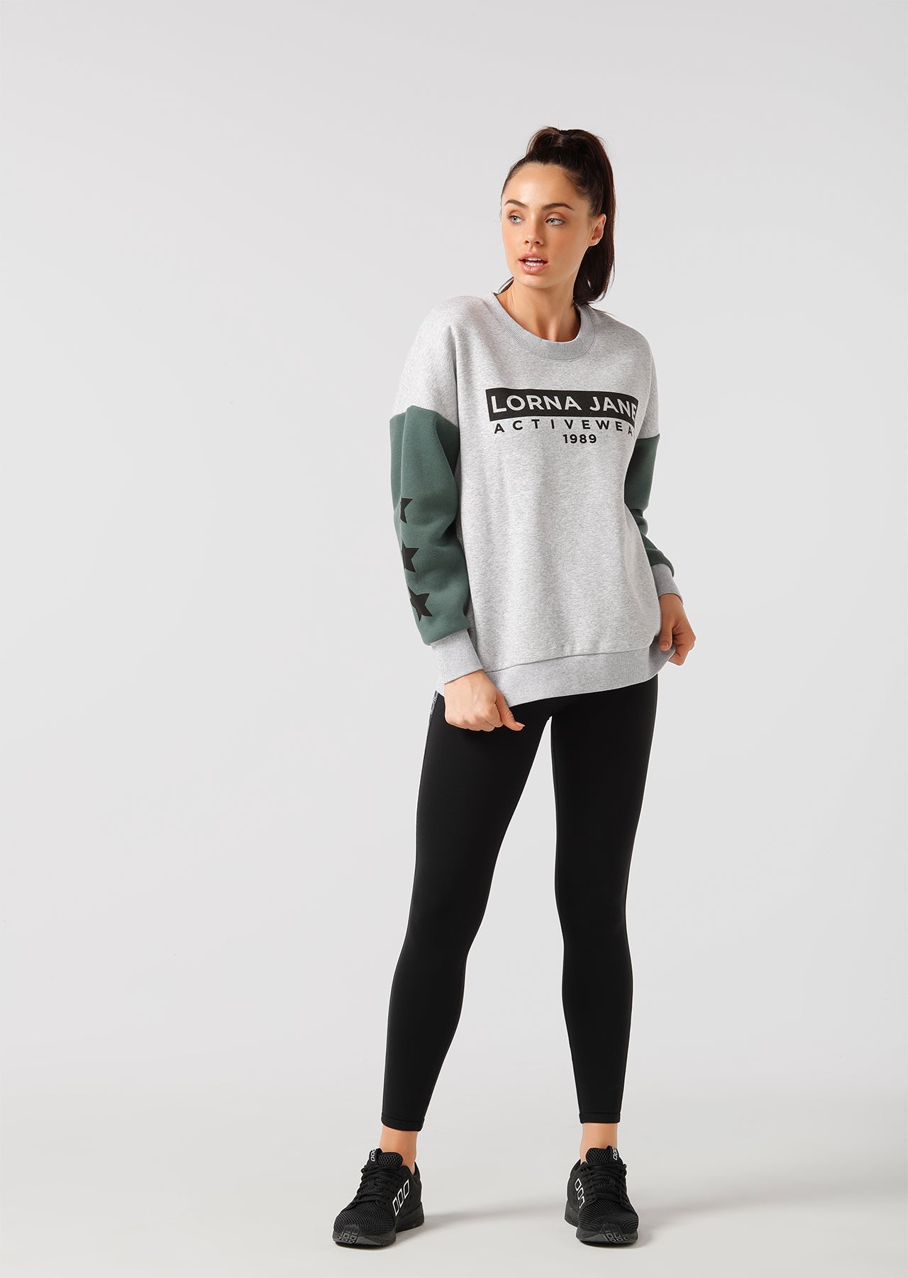 Lorna Jane Athleisure Classic Sweat - Grey Marl/Military