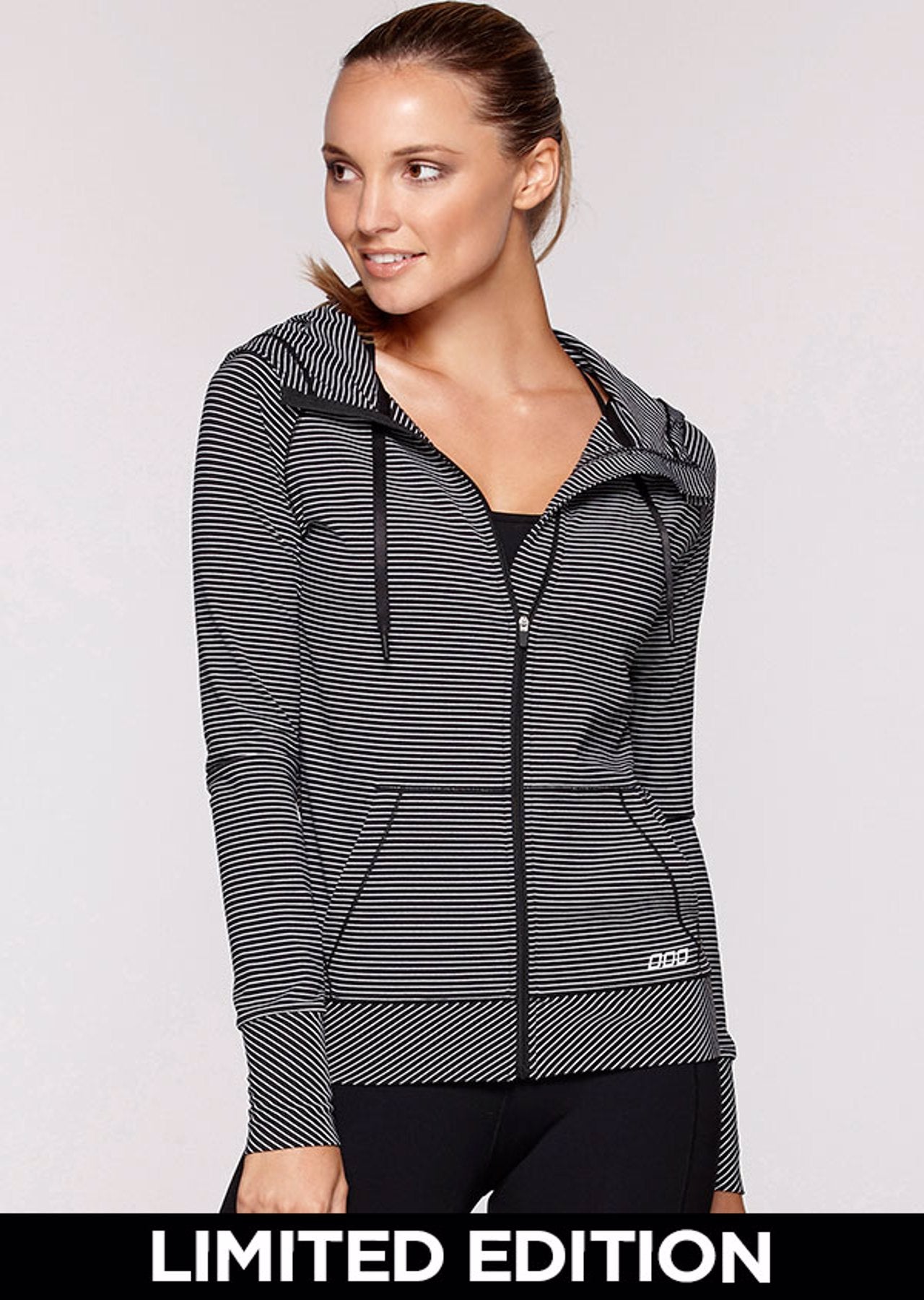 Lorna Jane Bambini Excel Hoodie - Black/White Stripe