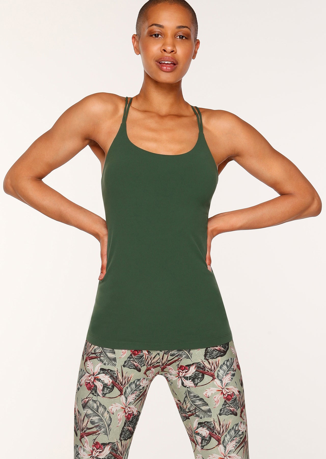 Lorna Jane Barely There Tank Bra Combo - Olive Green