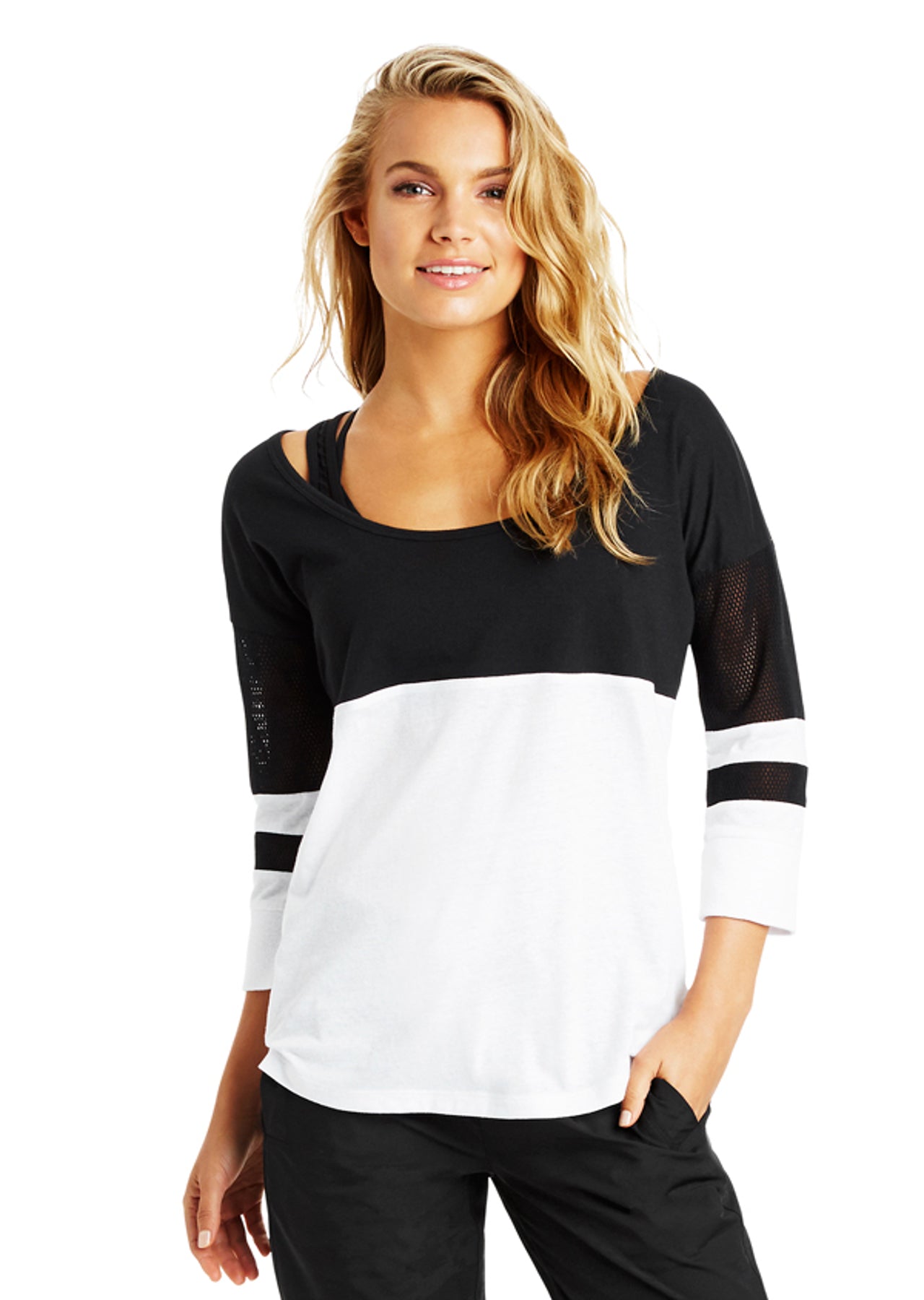 Lorna Jane Baseball Cropped Slv Top - White/Black