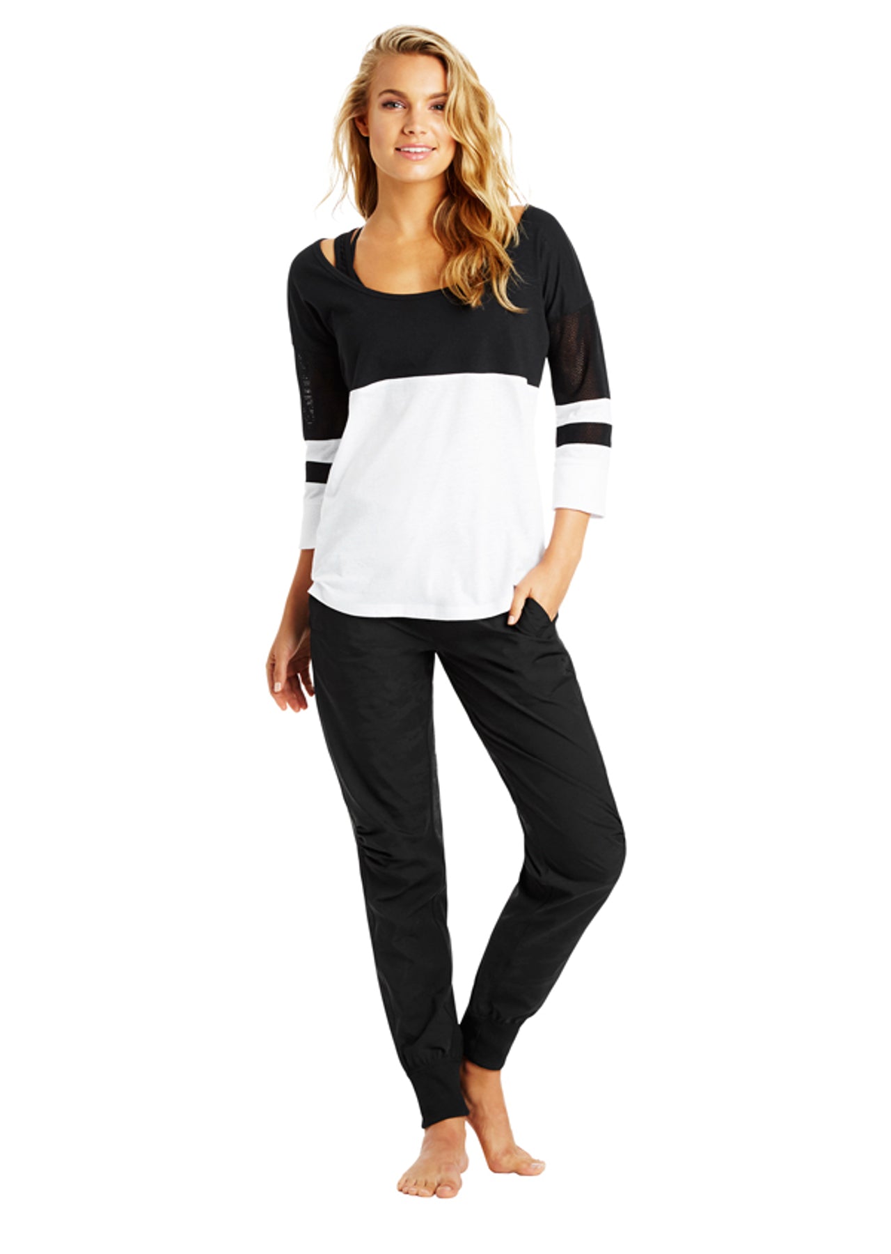 Lorna Jane Baseball Cropped Slv Top - White/Black