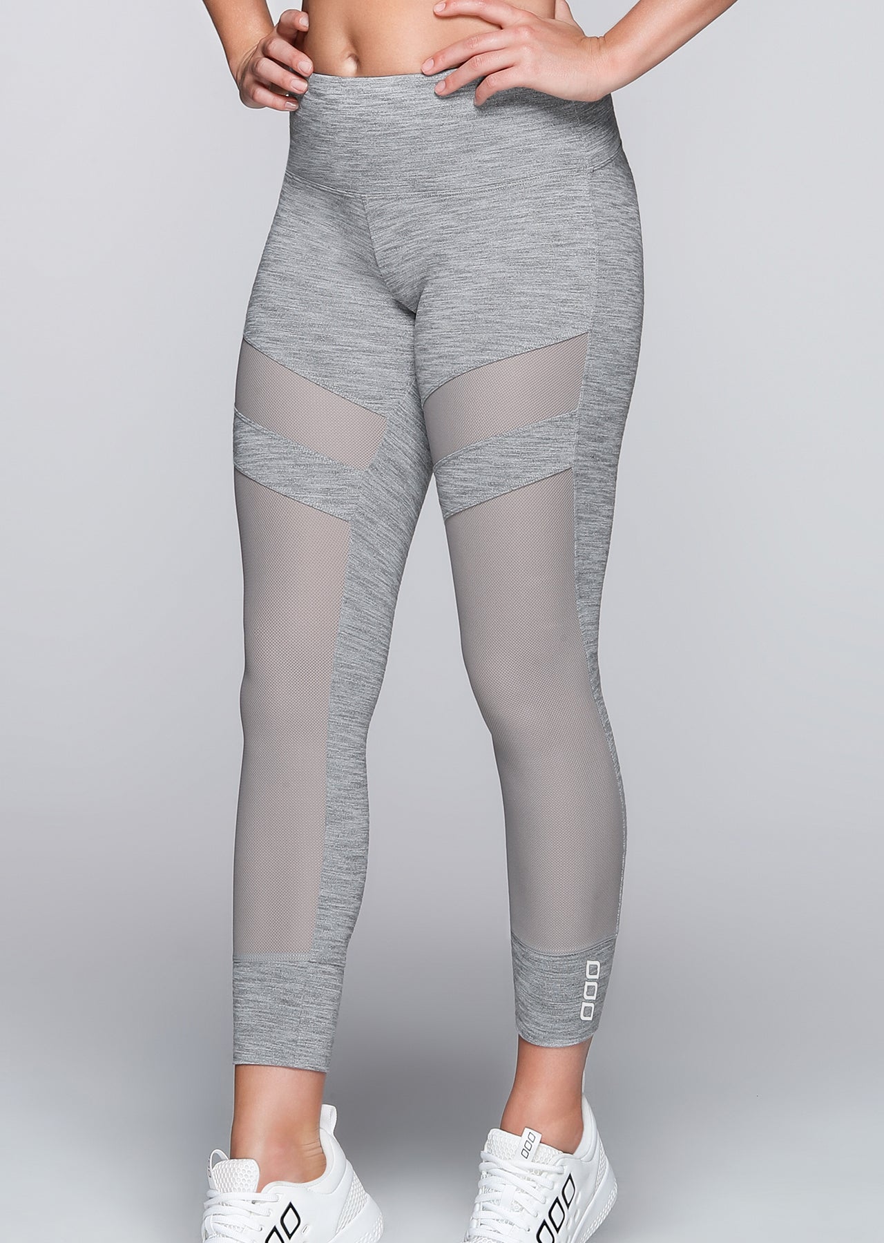 Lorna Jane Be Seen Ankle Biter Tight - Mid Grey Marl Stripe