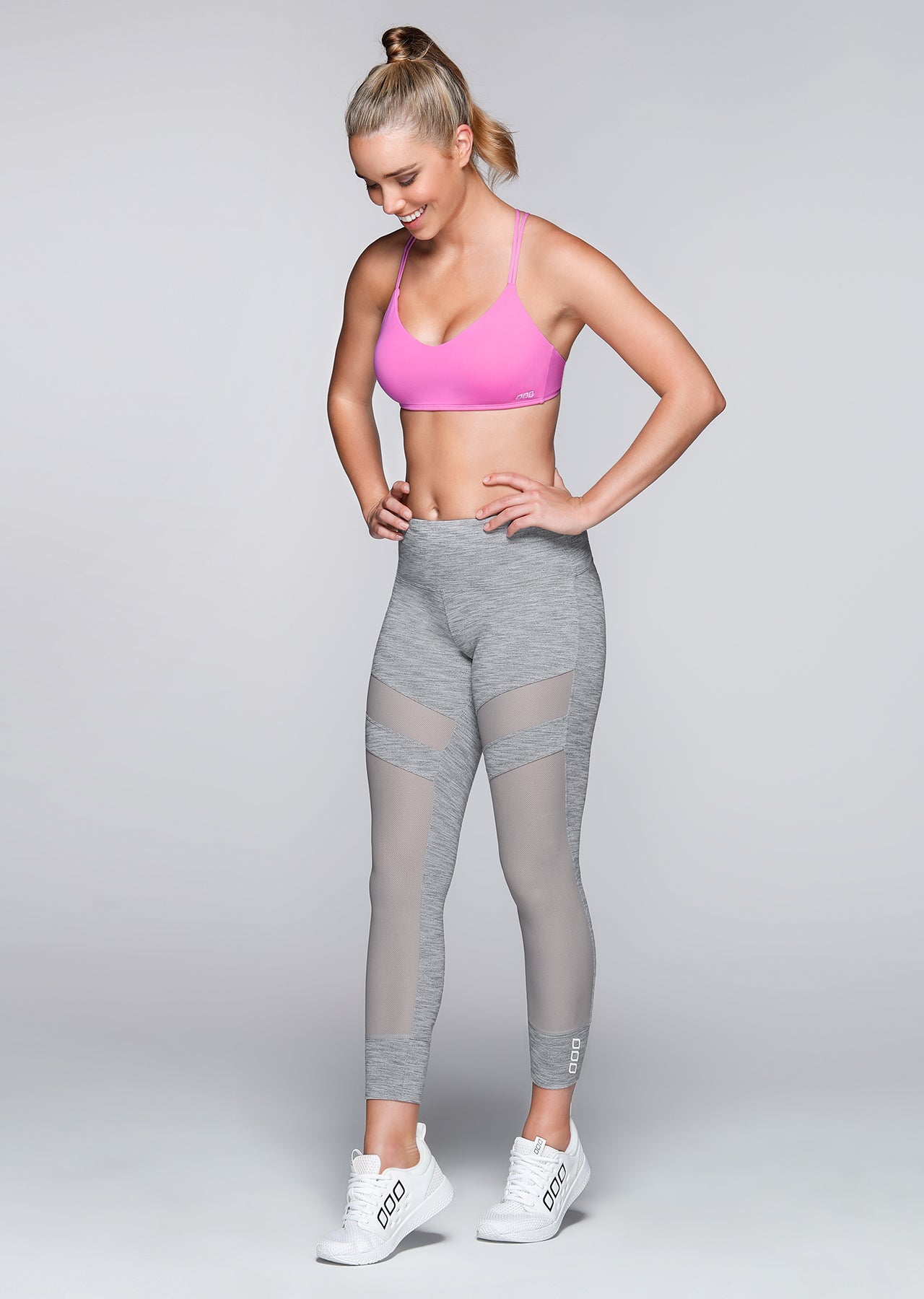 Lorna Jane Be Seen Ankle Biter Tight - Mid Grey Marl Stripe