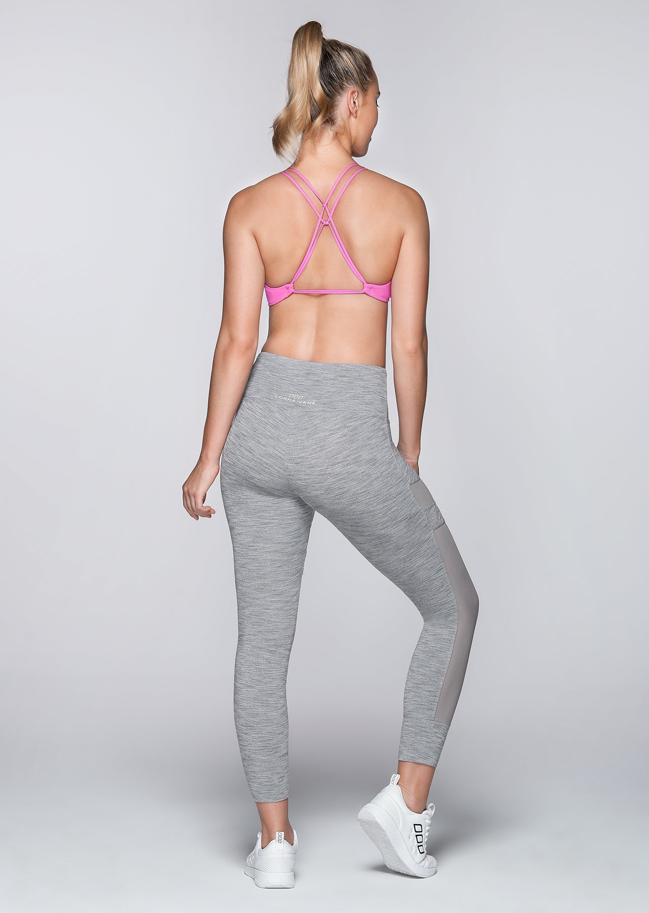 Lorna Jane Be Seen Ankle Biter Tight - Mid Grey Marl Stripe