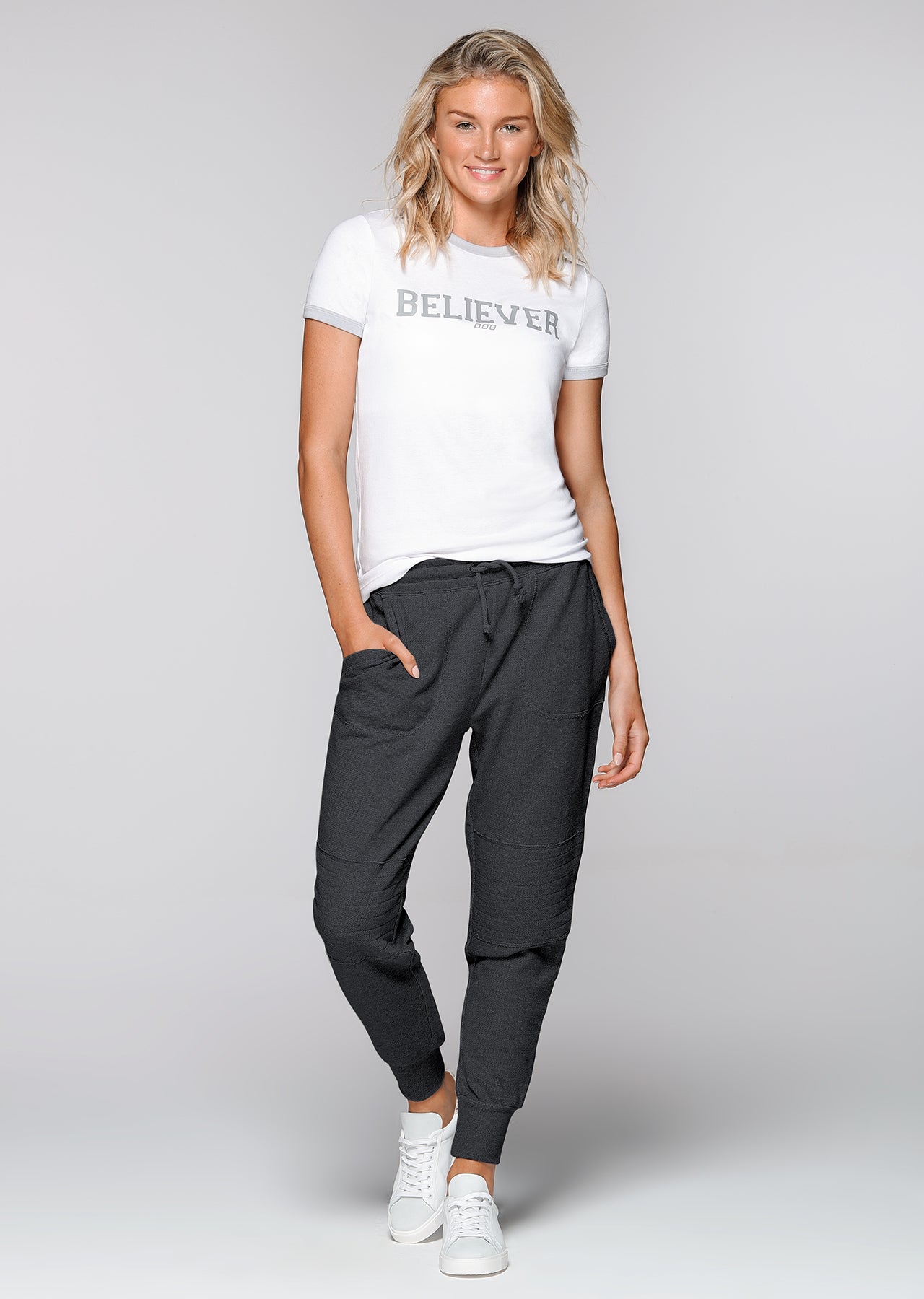 Lorna Jane Believer S/Slv Tee - White/Grey Marl