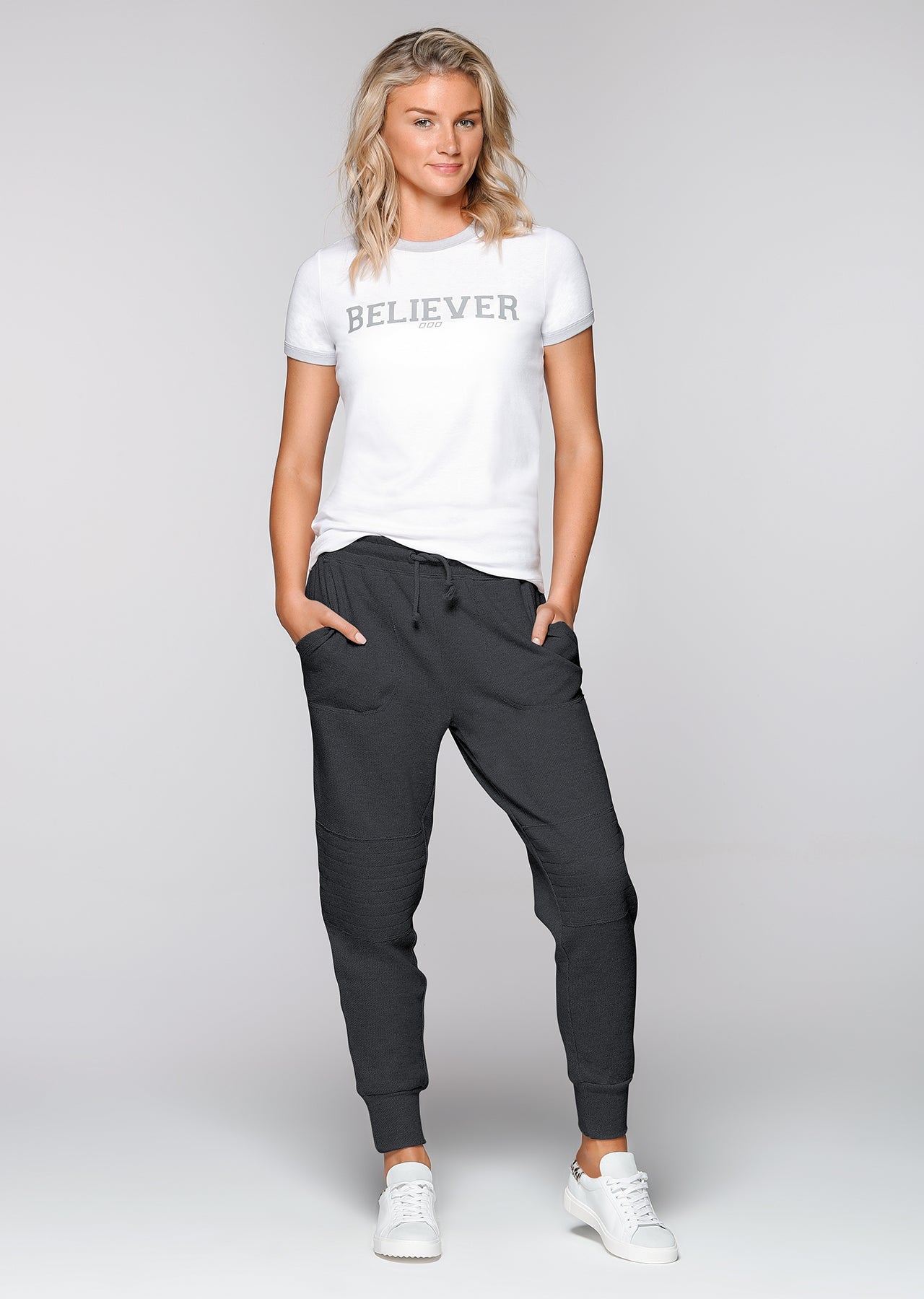 Lorna Jane Believer S/Slv Tee - White/Grey Marl