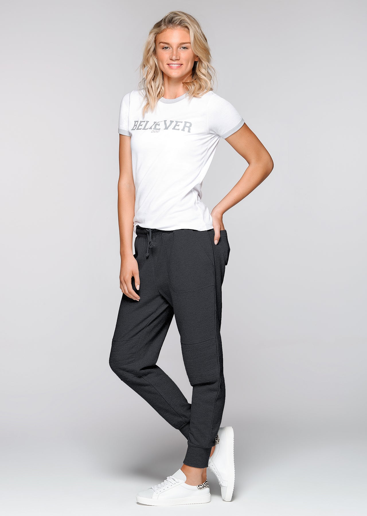 Lorna Jane Believer S/Slv Tee - White/Grey Marl