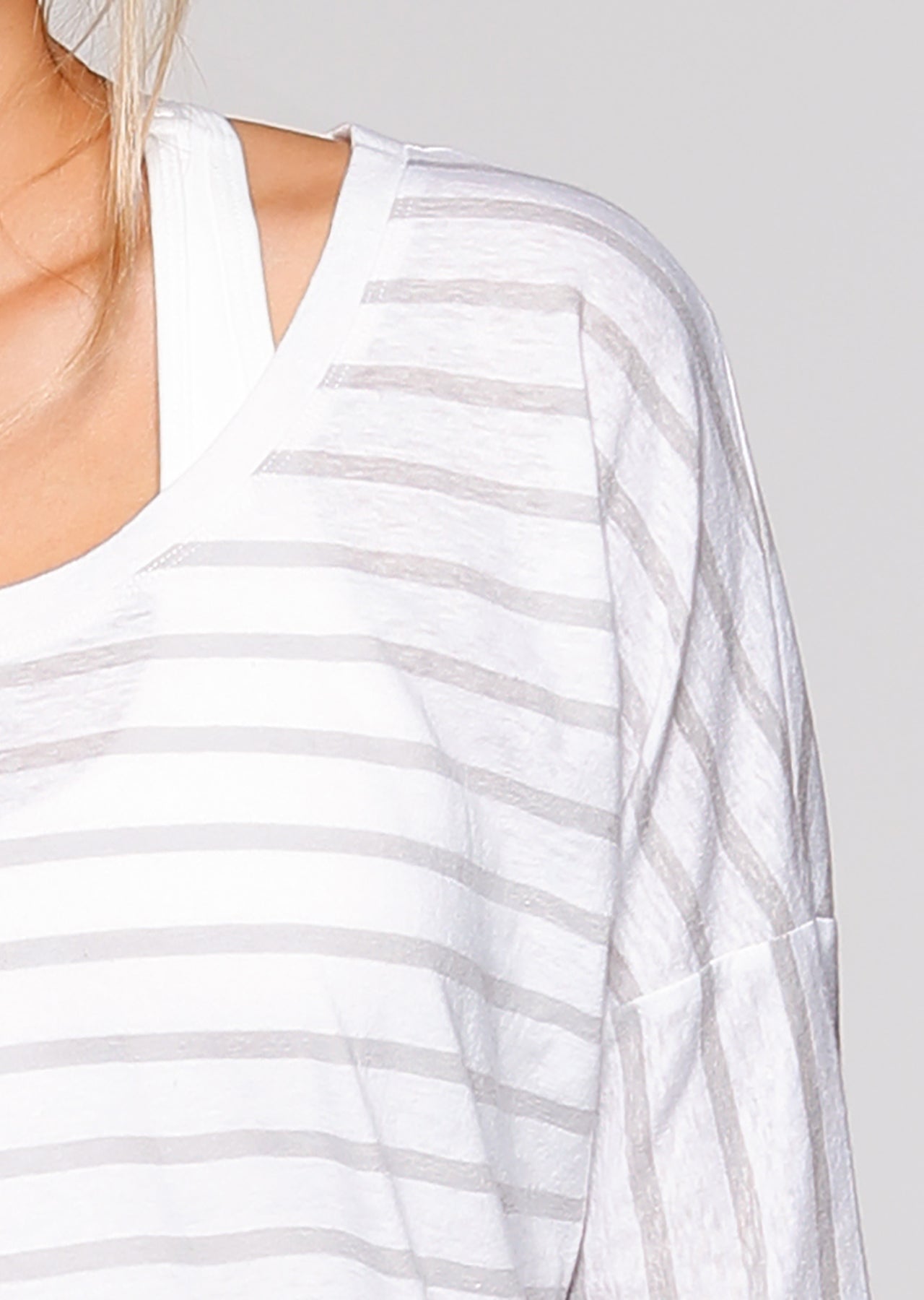 Lorna Jane Belle L/Slv Casual Top - White/Galaxy Stripe