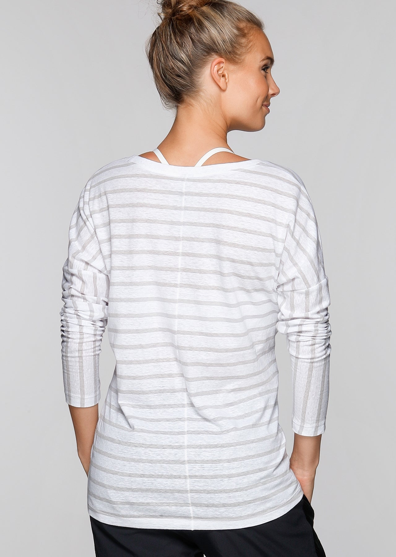 Lorna Jane Belle L/Slv Casual Top - White/Galaxy Stripe