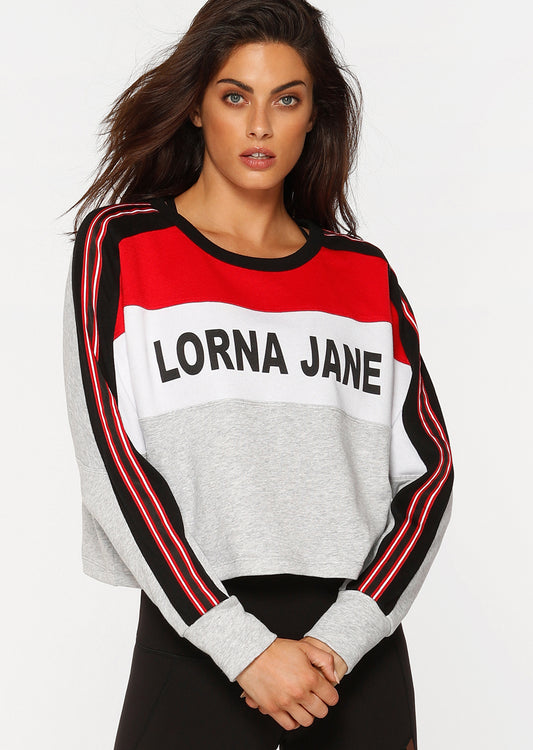 Lorna Jane Bold Long Sleeve Cropped Top - Grey Marl