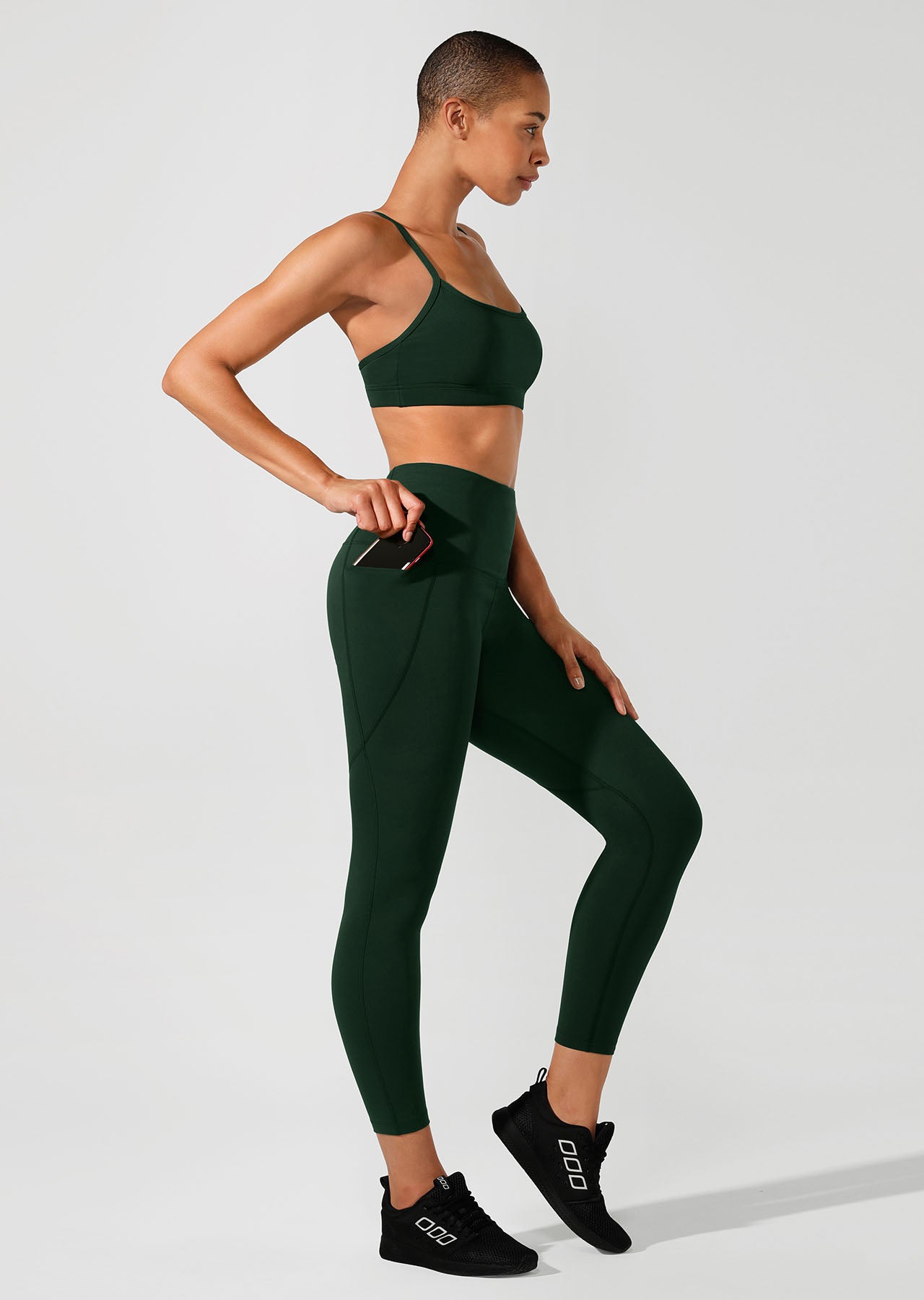 Lorna Jane Booty Phone Pocket Ankle Biter Tight - Fig Green