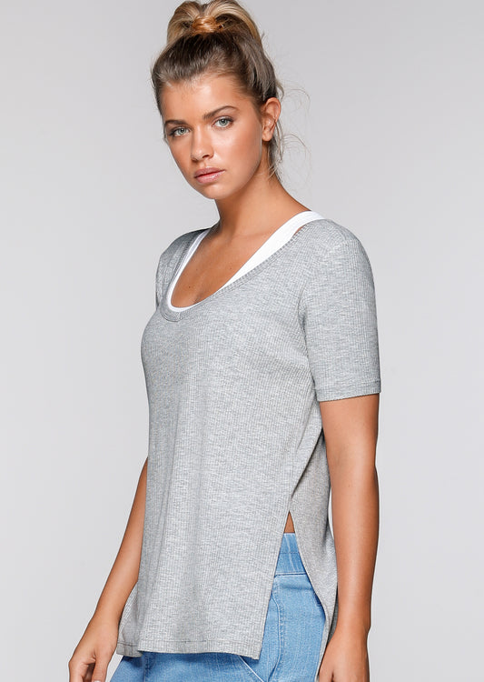 Lorna Jane Bronx S/Slv Tee - Grey Marl