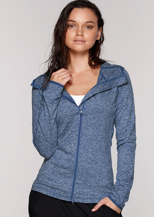 Lorna Jane Cleo Hooded Excel L/Slv Top - Hurricane Marl