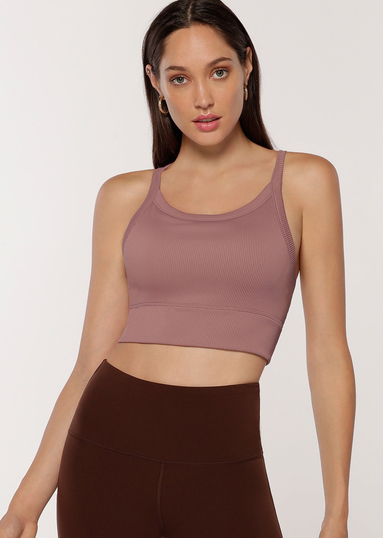 Lorna Jane Fearless Cropped Rib Tank - Pale Mauve