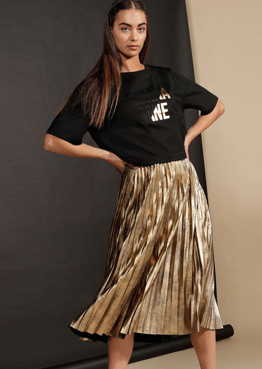 Lorna Jane Golden Pleated Skirt - Pale Gold