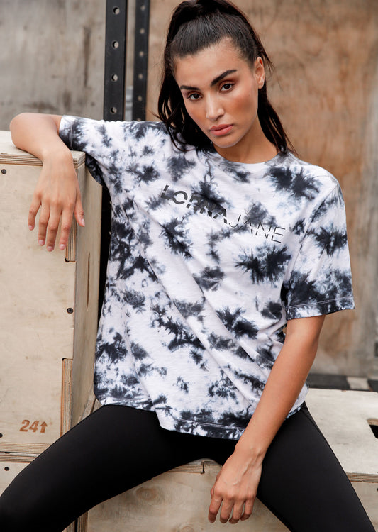 Lorna Jane Grunge Oversized T-Shirt - Black Tie Dye