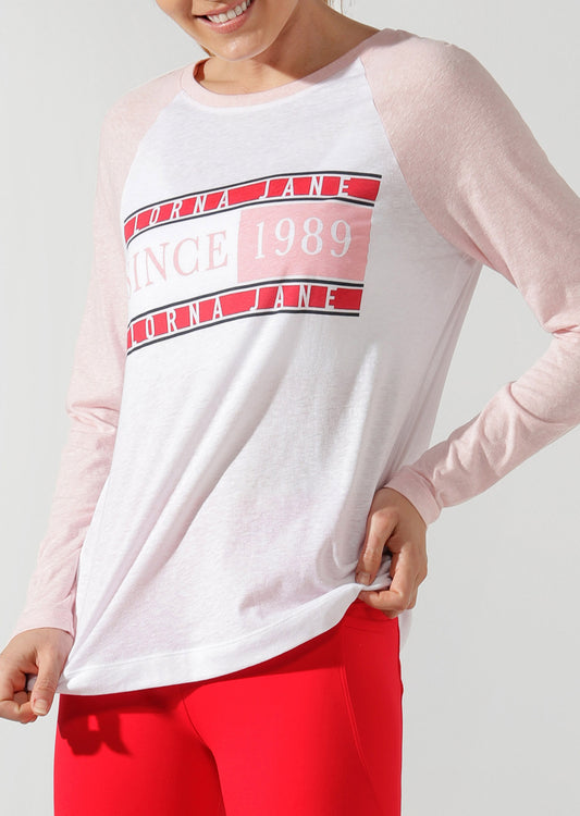 Lorna Jane Heritage Long Sleeve Top - White/Enchanted Pink Marl