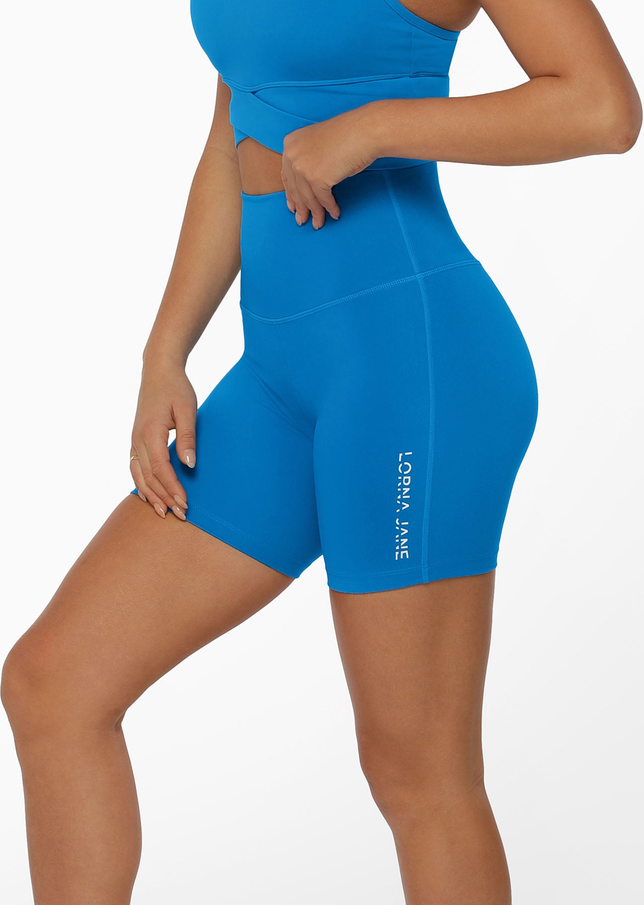 Lorna Jane Hi-Fold No Chafe Lotus Bike Shorts - Cornflower