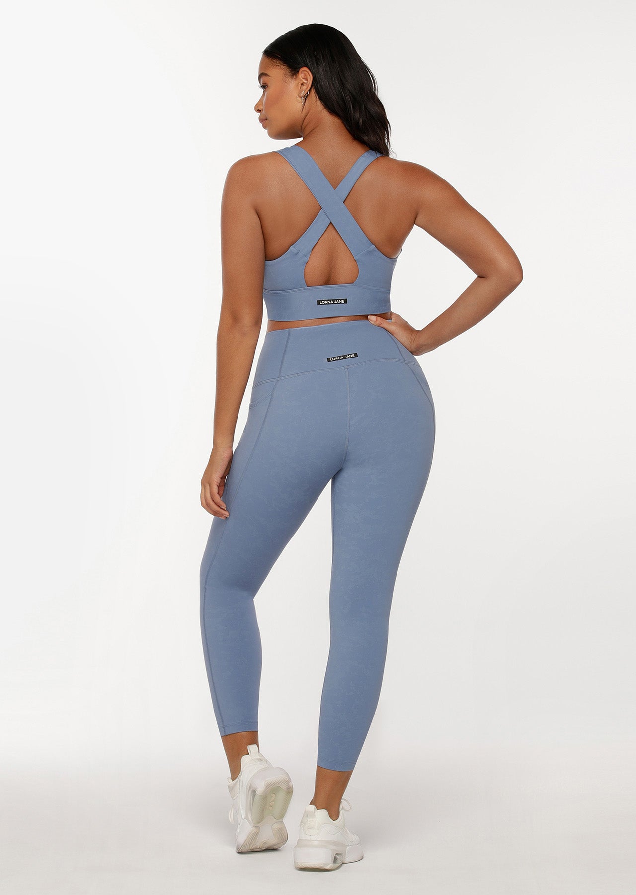 Lorna Jane Hi-Fold No Ride Ankle Biter Leggings - Misty Blue