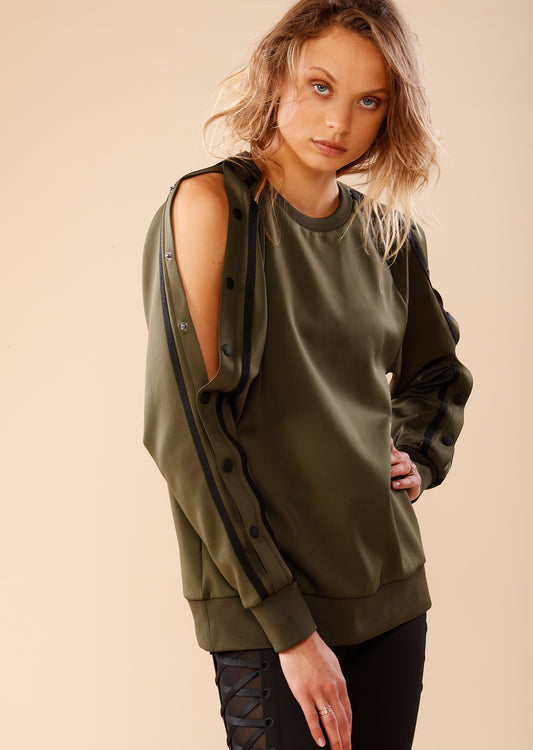 Lorna Jane Highline L/Slv Snap Top - Luxury Green